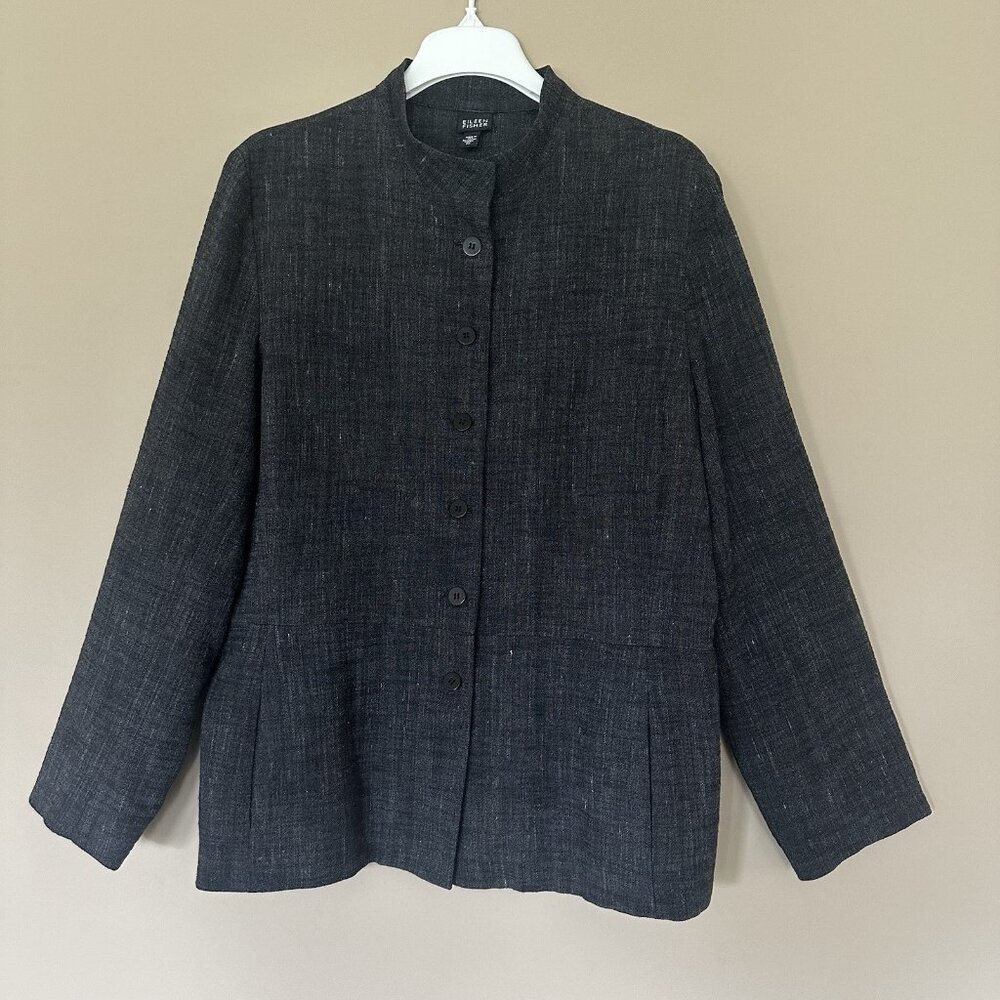 Eileen Fisher Linen Blend Jacket Women XL Quiet Luxury Minimalist Office Gray